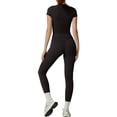 thumbnail image 4 of NMMUED Womens Two Piece Workout Sets Slim Fit Short Sleeve Shirt High Waist Leggings Yoga Outfits Matching Gym Set Black L, 4 of 9