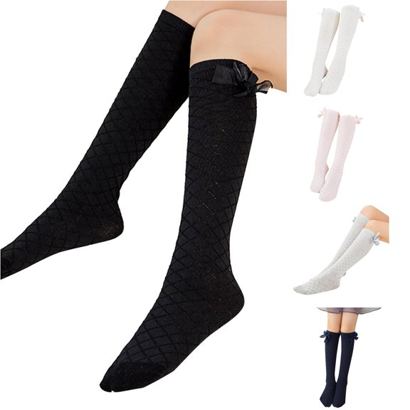 RTKFRFLM Kids Knee High Socks Mesh Hollow Out Bow Knot Thin Net Over Calf Long Socks Breathable Footwear for Girls