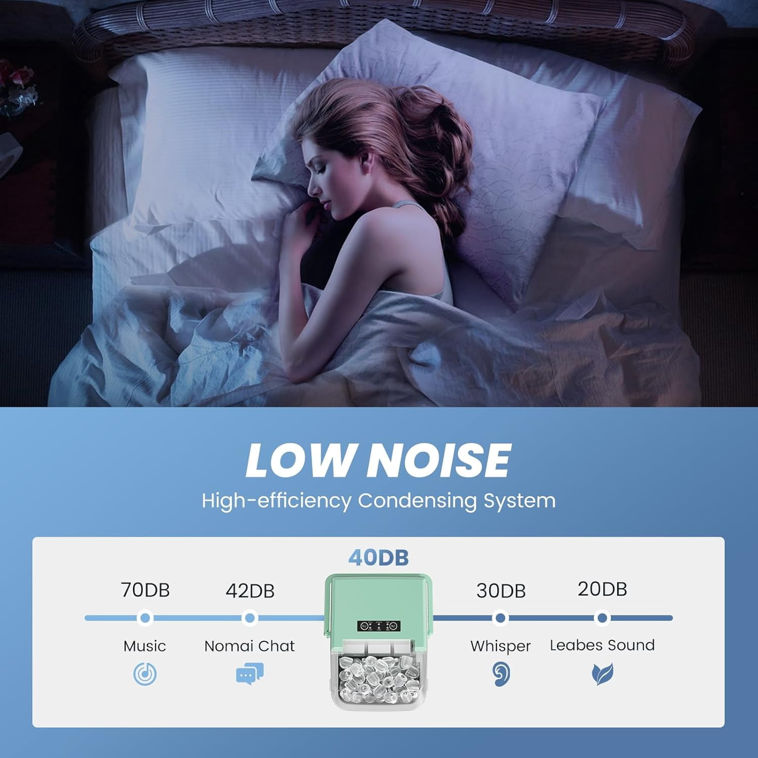 Portable Ice Machine Countertop with Handle, 9 Bullet Ice Cubes in 6 Mins, 26lbs/24Hrs, Auto-Cleaning, Includes Basket and Scoop for Home Kitchen RV Camping
