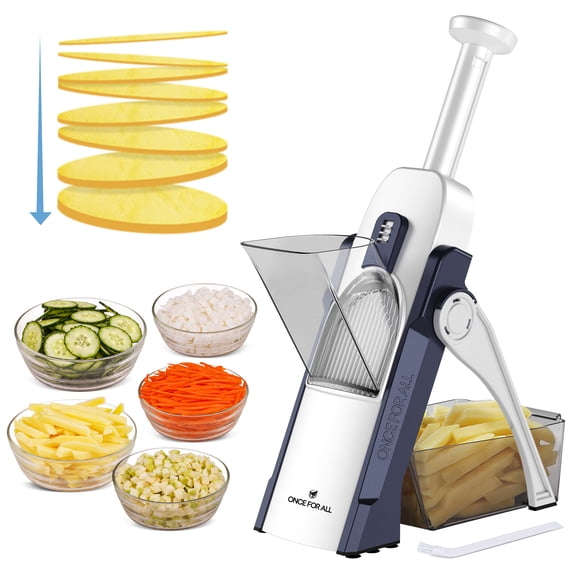 ONCE FOR ALL Safe Mandoline Slicer Vegetable Cutter, Potato Slicer, All in 1 Vegetables Slicer and Chopper, French Fry Cutter, Adjustable Thickness, Dishwasher Safe