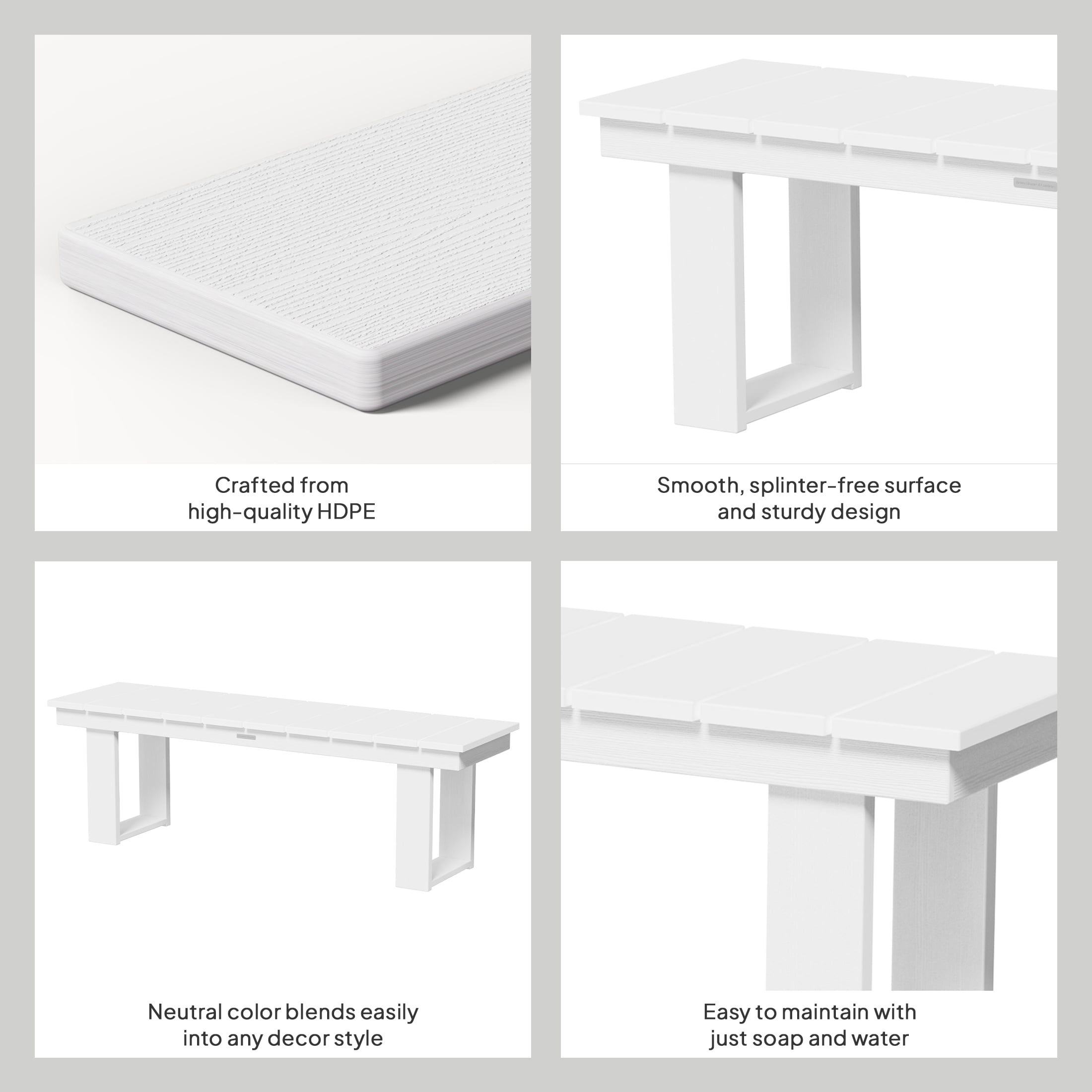 Better Homes & Gardens Ezra Outdoor Dining Bench, White, HDPE Construction