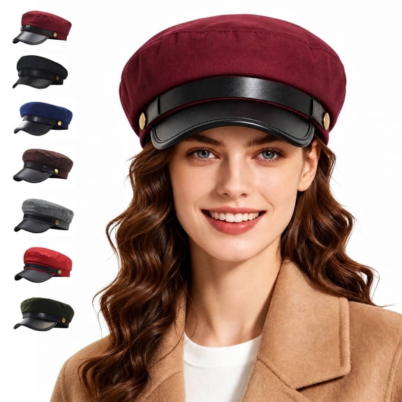 Cyglowse Chauffeur Hat for Men Women Classic Vintage Newsboy Cap Costume Hats Beret Cap Wine One Size