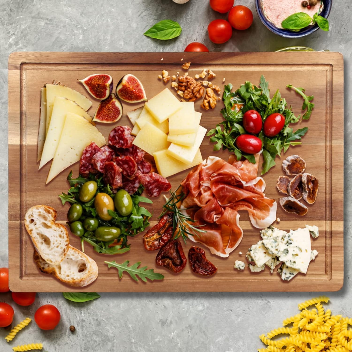 17" Best Solid Acacia Wood s for Kitchen Meat Large Wooden Charcuterie Board Food Non Toxic Hardwood Chopping Boards with Juice Groove Thick Butcher Block Big Bread Serving Cheese Board