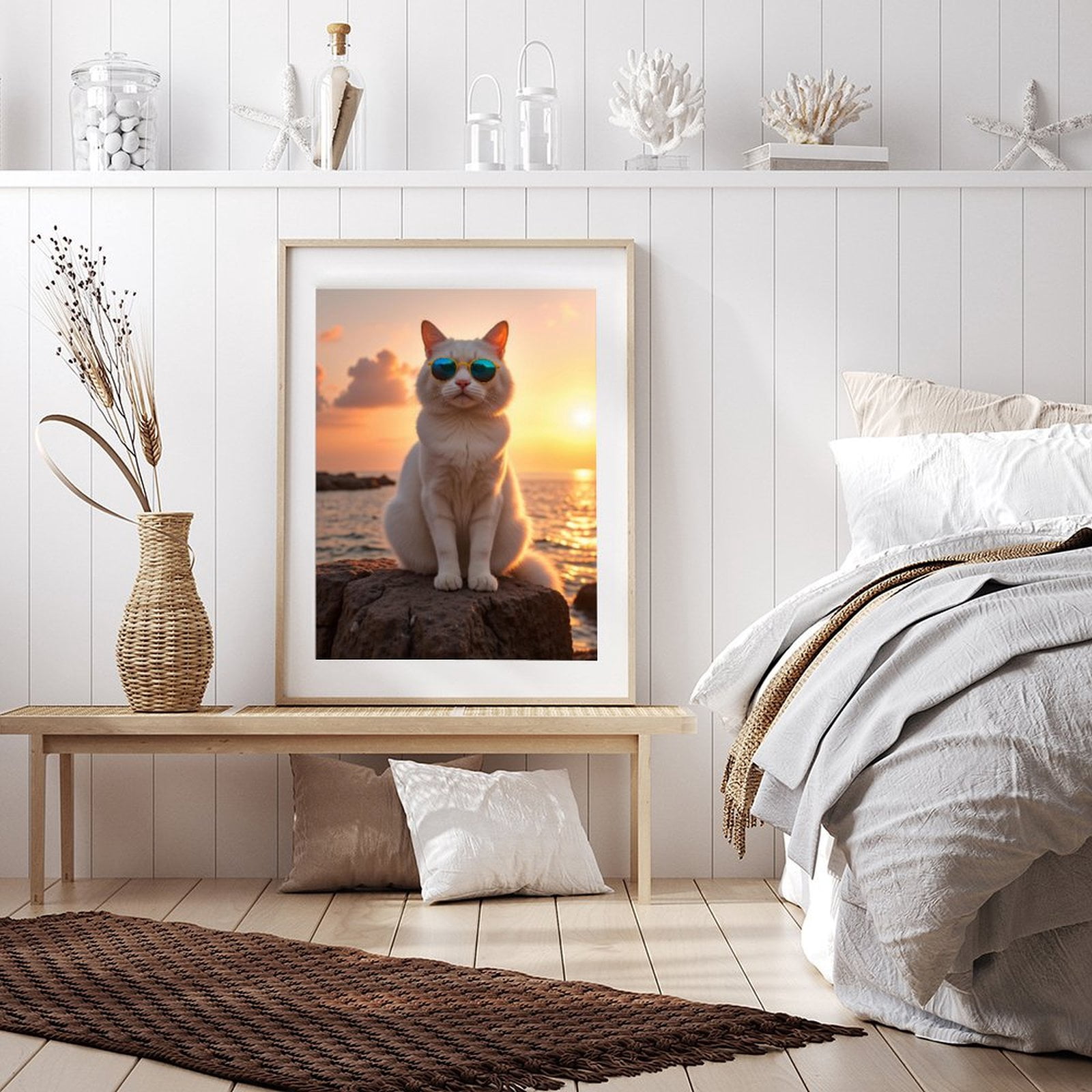 Diamond Art Kit for Adults, Cat Sunglasses Sunset Ocean Rock Diamond Painting for Adults Beginners, DIY Diamond Art Painting Kits, 5D Diamond Painting Crafts for Home Decor 12x16 Frameless