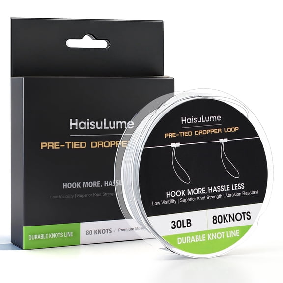 30LB Pre-Tied Dropper Loop Knots Fishing Line, 80 Knots Monofilament Leader with 5.5" Loop Diameter & 18" Spacing, Saltwater & Freshwater Fishing Knots Line for Sea Bass, Snapper, Cod (40LB)
