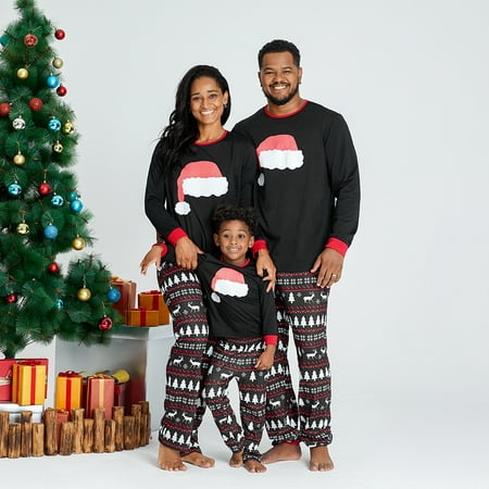 

PatPat Christmas Santa Hat Pattern Family Matching Pajamas Flame Resistant 2-piece Unisex Sizes Baby-Kids-Adult