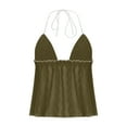 thumbnail image 6 of WREESH Women Trendy Halter Neck Contrast Tie Front Crinkle Ruffle Cami Tank Top Summer Going Out, 6 of 6