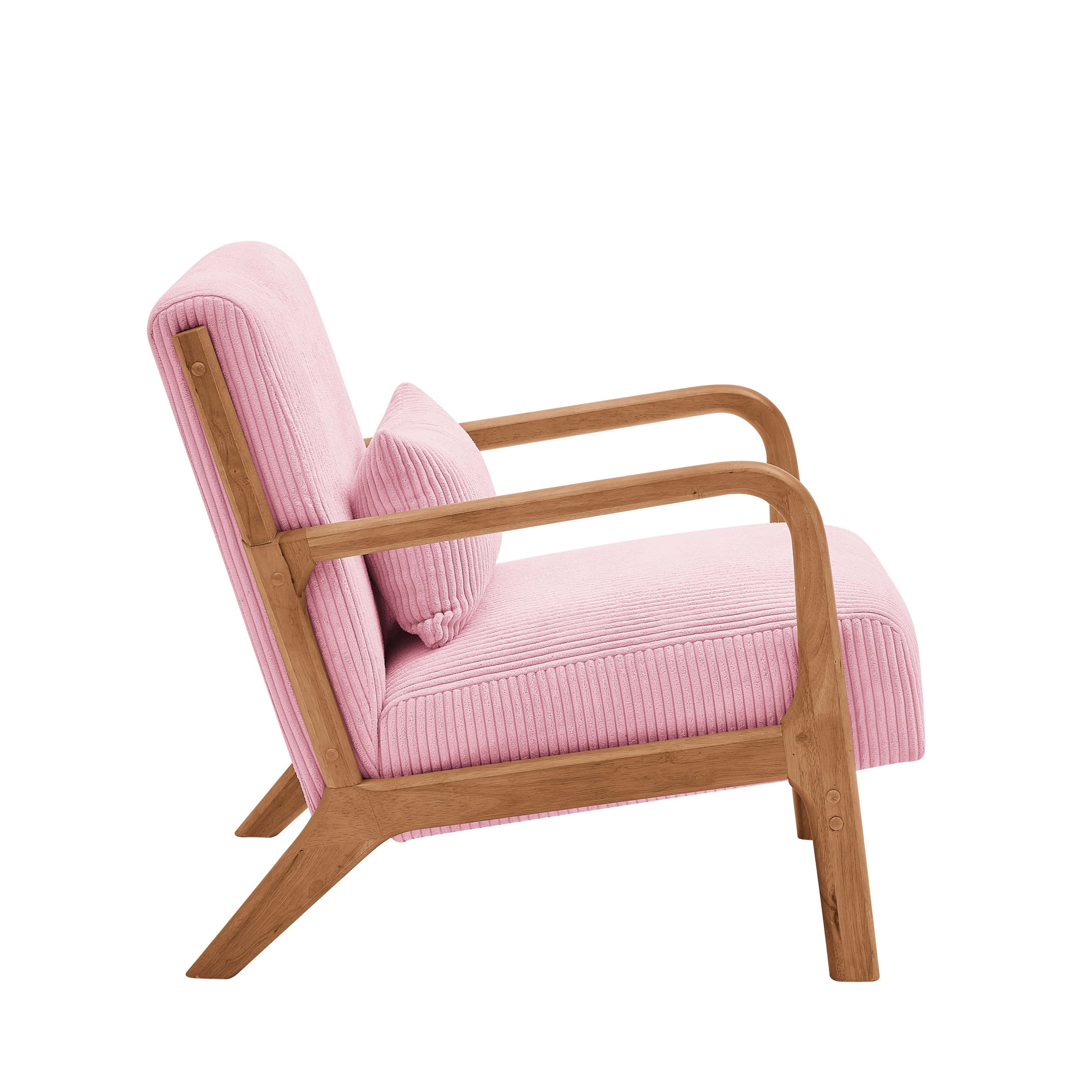 Aukfa Corduroy Mid Century Modern Accent Chair w/ Wood Frame&Pillow for Living Room, Pink
