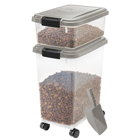 UPC: 0762016443942 | IRIS USA Airtight Pet Dog or Cat Food & Treat Storage Container Combo with Scoop  Chrome