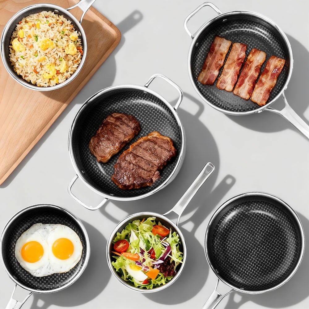 Ktaxon 10-Piece Stainless Steel Non-Stick Cookware Set, 3 Ply Pots and Pans Kitchen Set, Oven Dishwasher Safe, Compatible for Most Cooktops