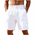 thumbnail image 3 of Kojanyu Men's Linen Flax Drawstring Cargo Shorts Regular & Plus Size Lightweight Breathable Casual Summer Beach Shorts with Pockets Sizes S-3XL, 3 of 7