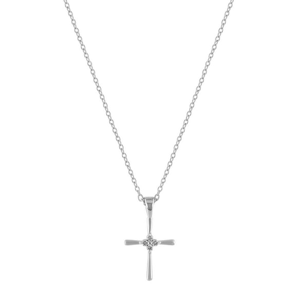 Dazzlingrock Collection Round White Diamond Religious Cross Pendant for Women with 18 Inch Silver Chain (0.06 ctw, Color I-J, Clarity I1-I2) in 18K White Gold