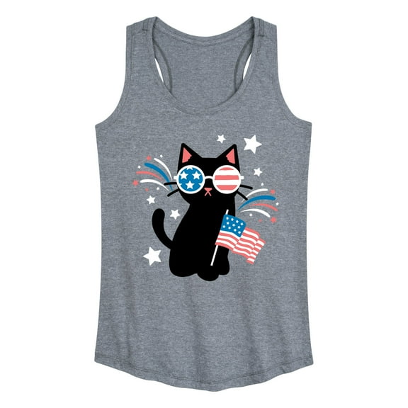 Instant Message - Patrotic Black Cat Glasses - Women's Racerback Tank