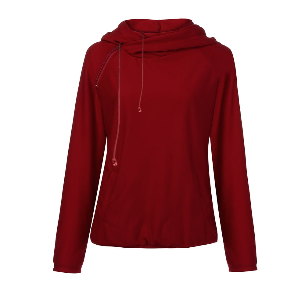 oblique color block zippers fleece hoodie