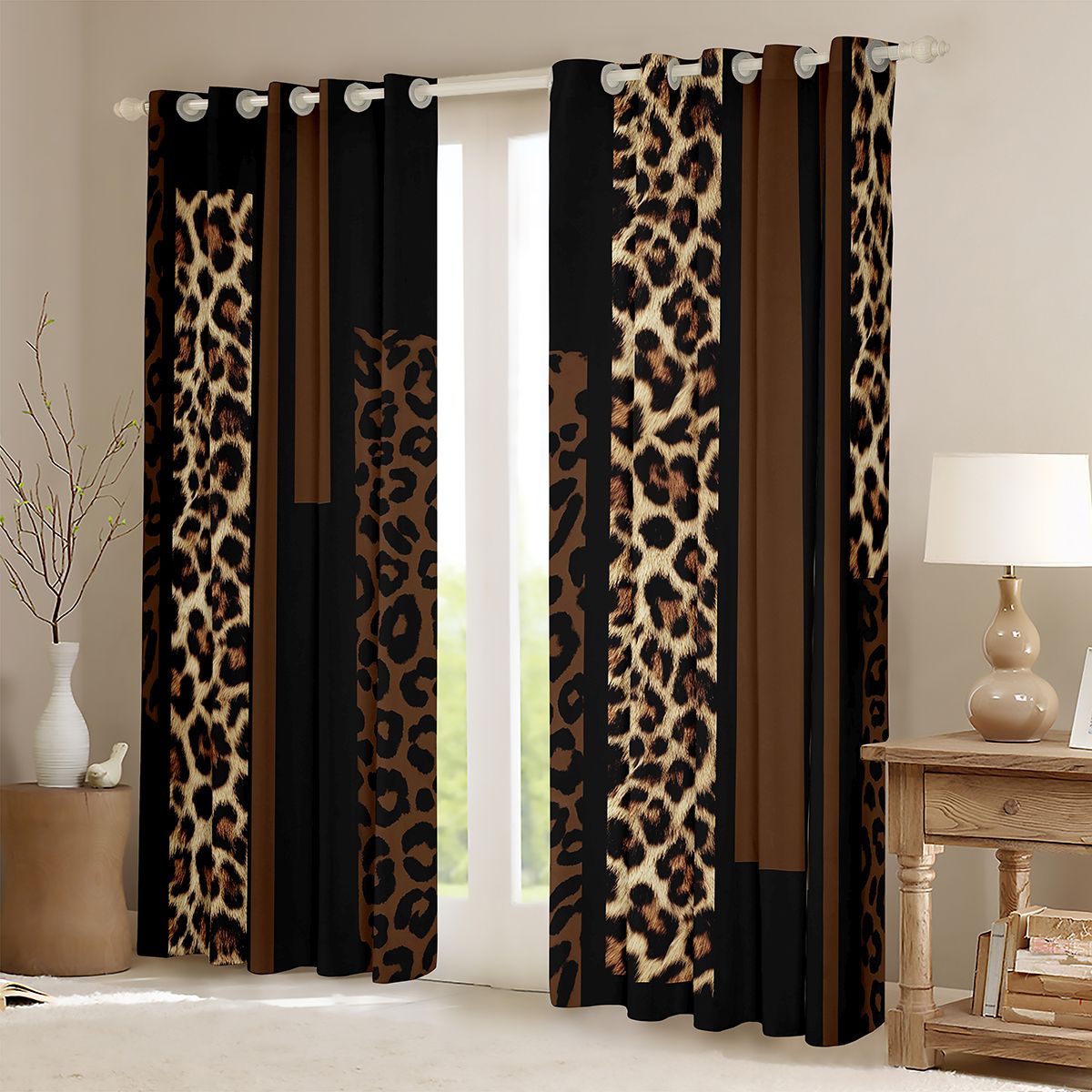 Feelyou Leopard Cheetah Print Blackout Curtains Set of 2 (52x84 Each), Modern Fashion Brown Window Curtains, Teens Adult Women Men Curtains and Drapes, Window Curtains Bedroom Decor