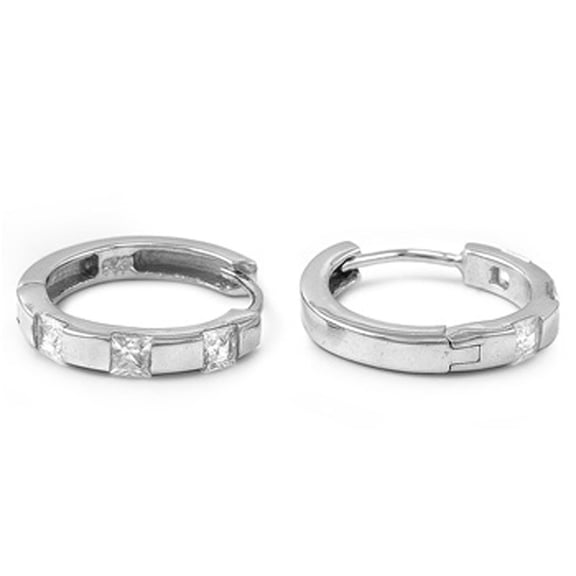 Huggie Hoop Earrings Clear Cubic Zirconia .925 Sterling Silver Jewelry Female Unisex