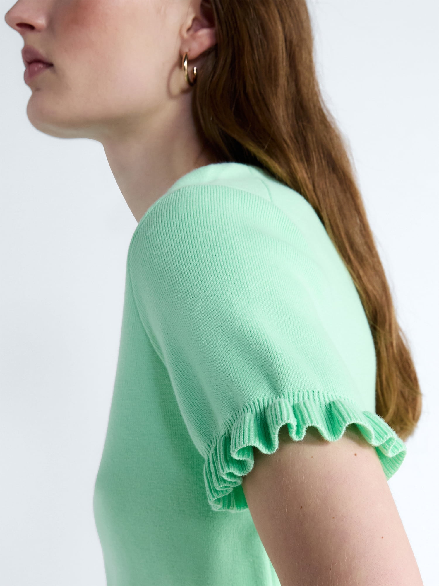 Free Assembly Women’s Ruffle Trim Sweater with Short Sleeves, Lightweight, Sizes XS-XXL