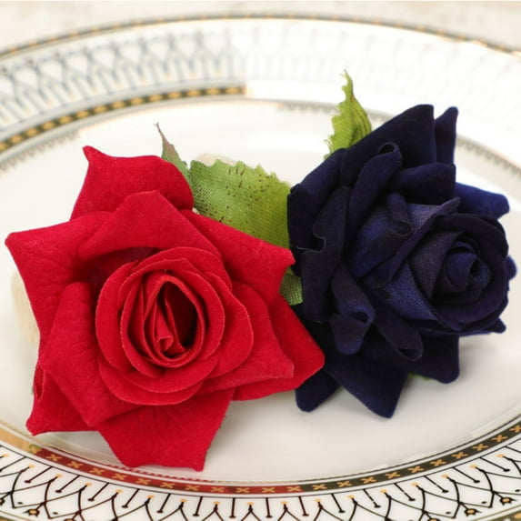 Travelwant 6Pcs Handmade Champagne Rose Napkin Rings for Home, Kitchen, Dining Room, Dinner Parties, Luncheons, Picnics, Weddings, Buffet Table Flower Artisan Round
