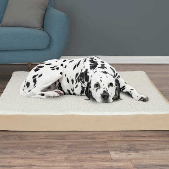 PETMAKER Orthopedic Dog Bed – 2-Layer Memory Foam Dog Bed with Machine Washable Sherpa Top Cover – 44x35 Dog Bed for Large Dogs up to 100lbs (Tan)