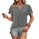 thumbnail image 4 of Camisetas Casuales de Manga Corta de las Mujeres con Cuello en V, Cuello Redondo, Color Sólido Blusa Ligera de Poliéster, 4 of 7