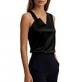 thumbnail image 6 of Otntypg Women's Silk Satin Camisole Tank Tops Trendy Solid Color Dressy Casual V Neck Pleated Sleeveless Tunic Blouses Summer Business Work Shirts Black M, 6 of 9