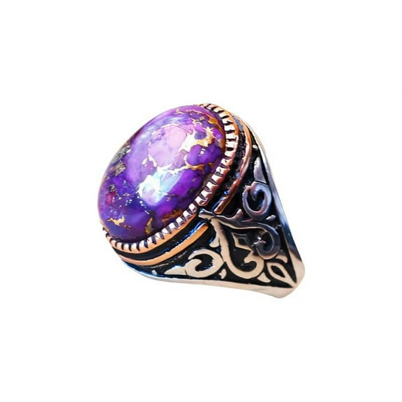 Purple Copper Turquoise Mens Ring, Natural Copper Turquoise, Silver Jewelry, 925 Silver Ring, Birthday Gift, Heavy Mens Ring, Arabic Design, Ottoman Style Ring, Christmas, Turkey Mens Signet Ring