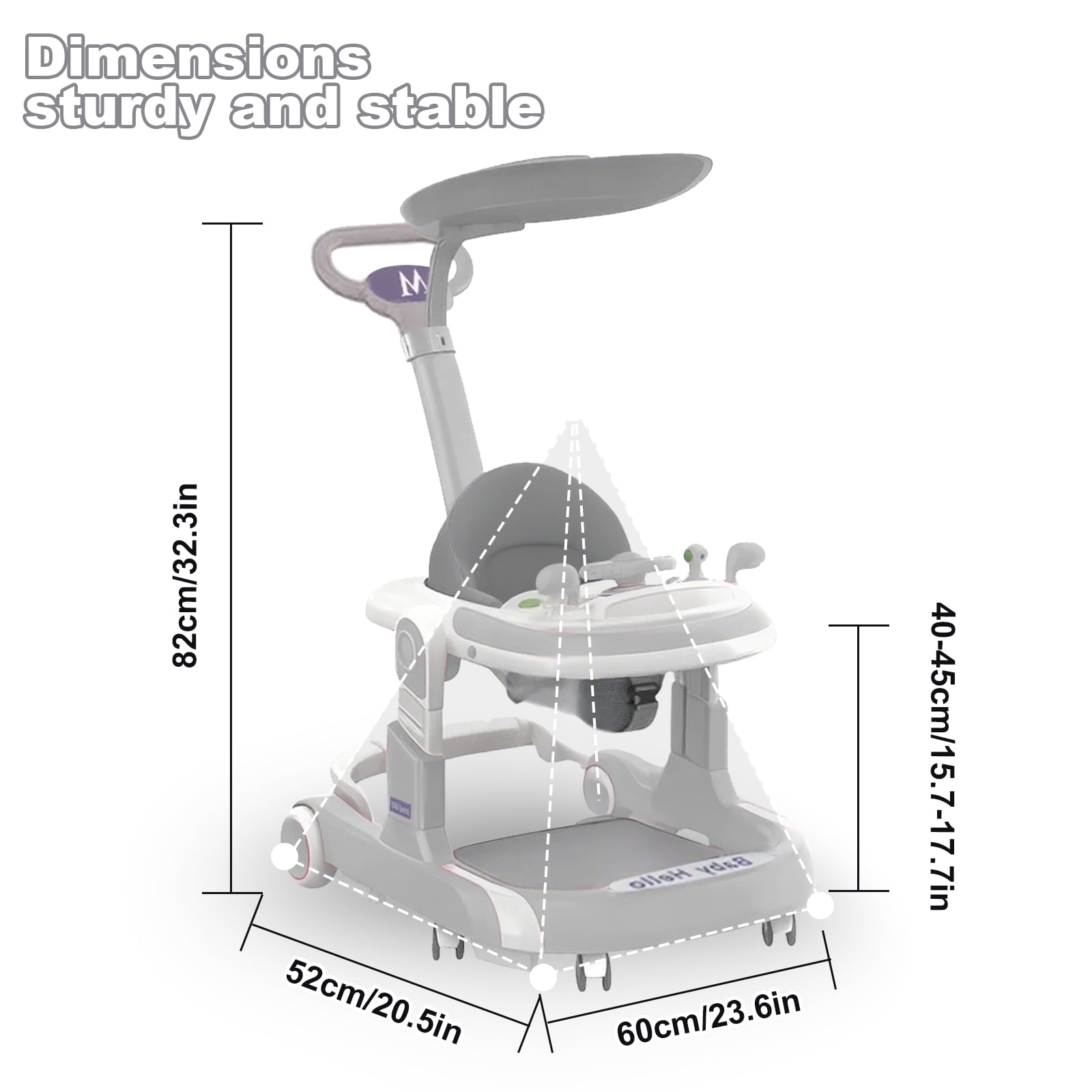 MINGYI 4-in-1 Baby Walker - Multi-functional, Height Adjustable, Foldable Design (Gray)