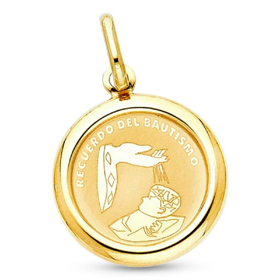 Recuerdo Del Bautismo Pendant 14k Yellow Gold Baptism Charm Christian Style Solid 18 x 18 mm