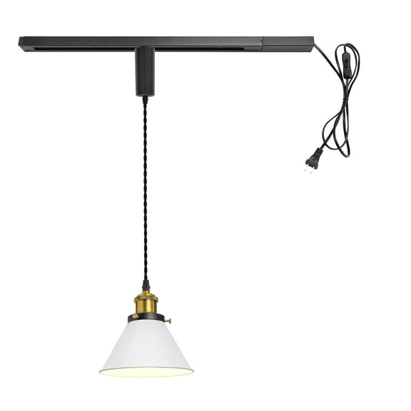 KAYYELAMP Plug in Cable Track Rail with Adjustable Cord White Track Lighting Fixture Gold E26 Base H-Type Vintage Design for Kitchen Loft(No Bulb)