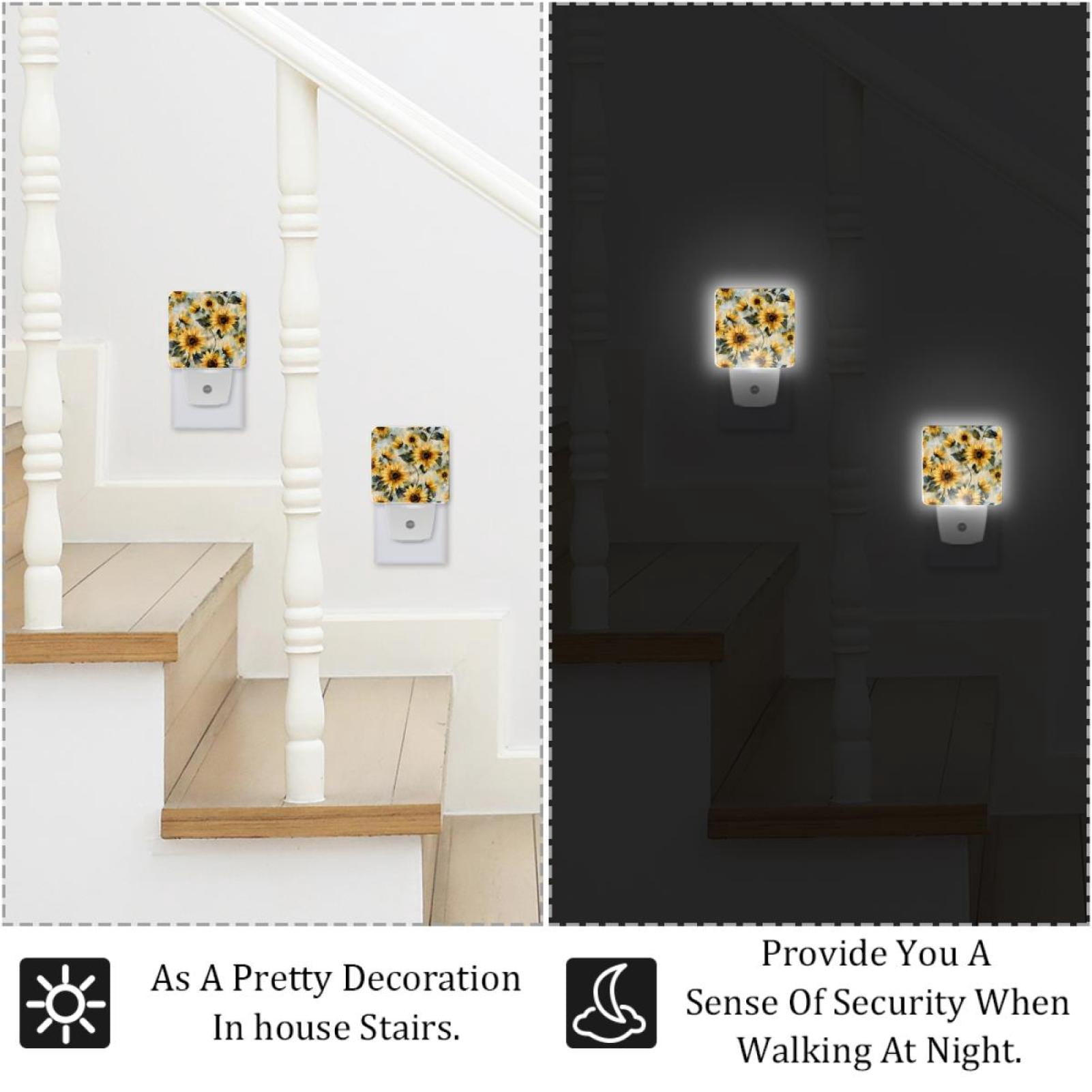 PhooArto Sunflowers Vintage Pattern Plug in LED Night Light Auto Sensor Dusk to Dawn Decorative Night for Bedroom, Bathroom, Kitchen, Hallway, Stairs, Baby's Room, Energy Saving