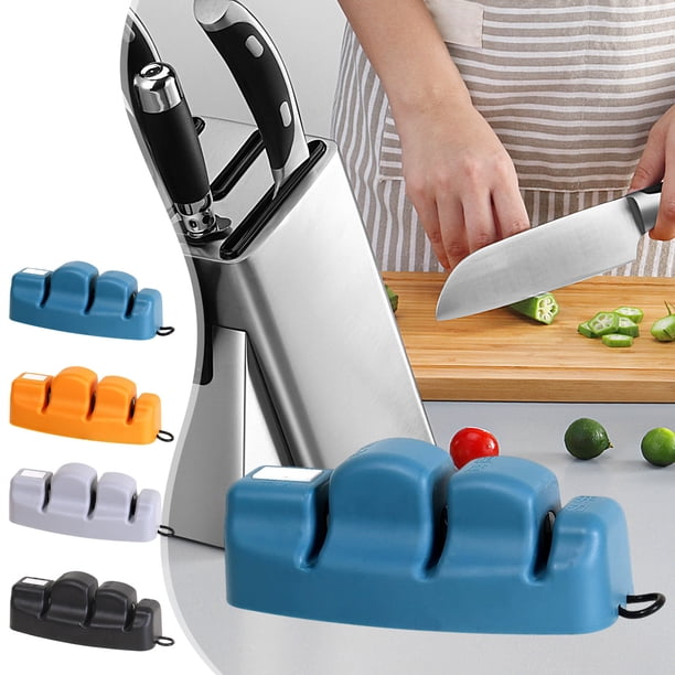 Afilador de cuchillos de doble cara con base antideslizante - Plástico naranja y azul - 1 pieza - 6,3x2,76x2,76 pulgadas - Herramienta para afilar cuchillos de cocina