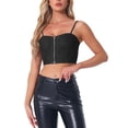 thumbnail image 1 of INSPIRAR CHIC Top de Mujer de Mezclilla con Cremallera Sin Mangas Tirantes Espagueti Bustier Crop Tops S Negro, 1 of 6