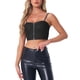 thumbnail image 1 of INSPIRAR CHIC Top de Mujer de Mezclilla con Cremallera Sin Mangas Tirantes Espagueti Bustier Crop Tops S Negro, 1 of 6