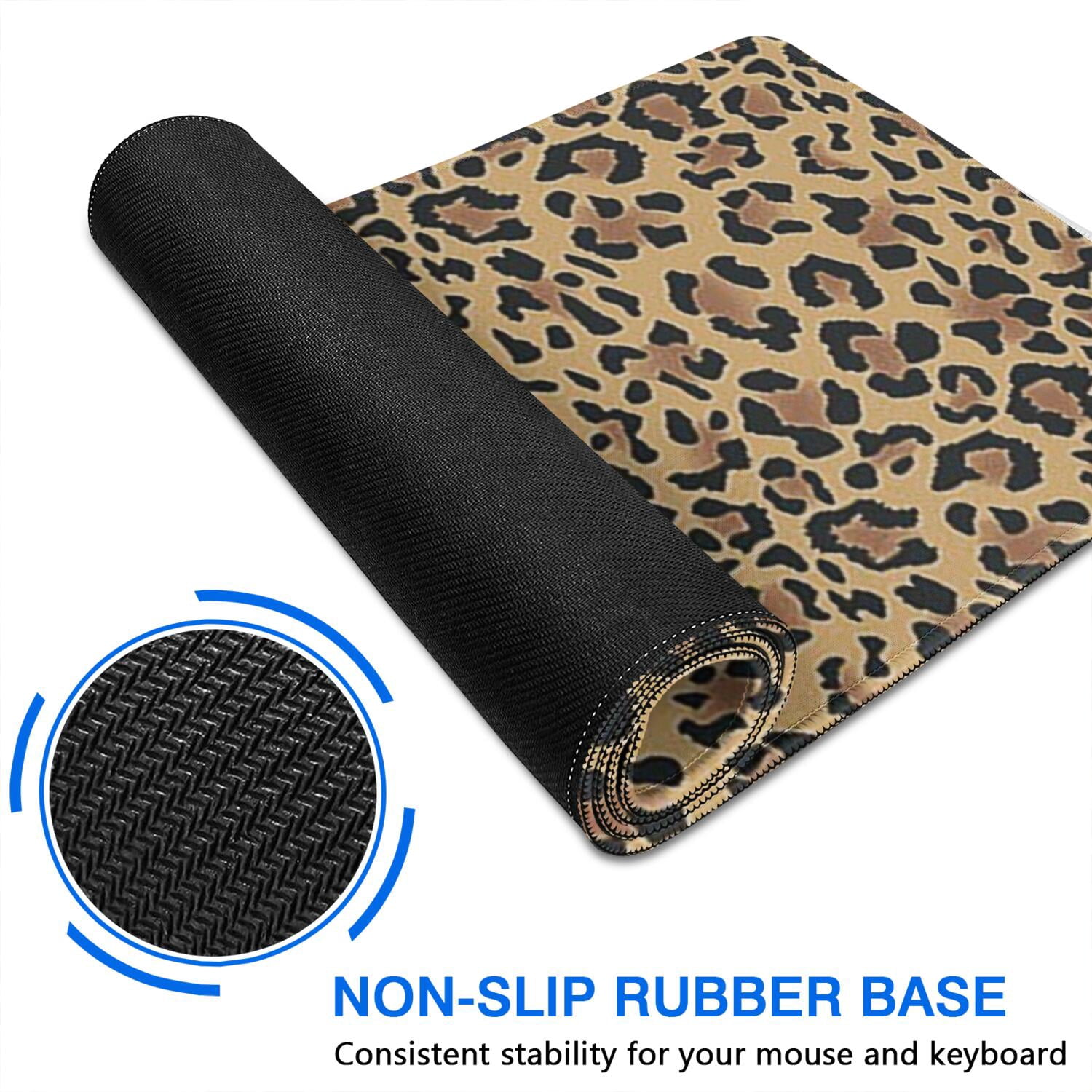 Long Mouse Pads for Desk,Brown and Black Leopard Print Desk Mats on Top Of Desks, Desk Mouse Pad Extra Large with 3mm Non-Slip Base and Stitched Edge for Gaming,Office,Work,Home 35.4"x15.7"