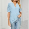 thumbnail image 5 of Womens Shirts Blouse Women's Fashion V-neck Solid Colour T-shirt Hollow Bubble Sleeve Loose Top, 5 of 6