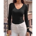 thumbnail image 3 of BTFBM Lace Deep V Neck Fitted Long Sleeve Shirts for Women | Womens Fall Fashion, Casual T Shirt, Base Layer, Basic Undershirts, Slim Fit Going Out Tops, Date Night Out Outfits, 3 of 9