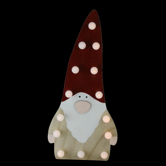 Northlight 16" Red and Beige Battery Operated LED Lighted Wooden Santa Gnome Figurine