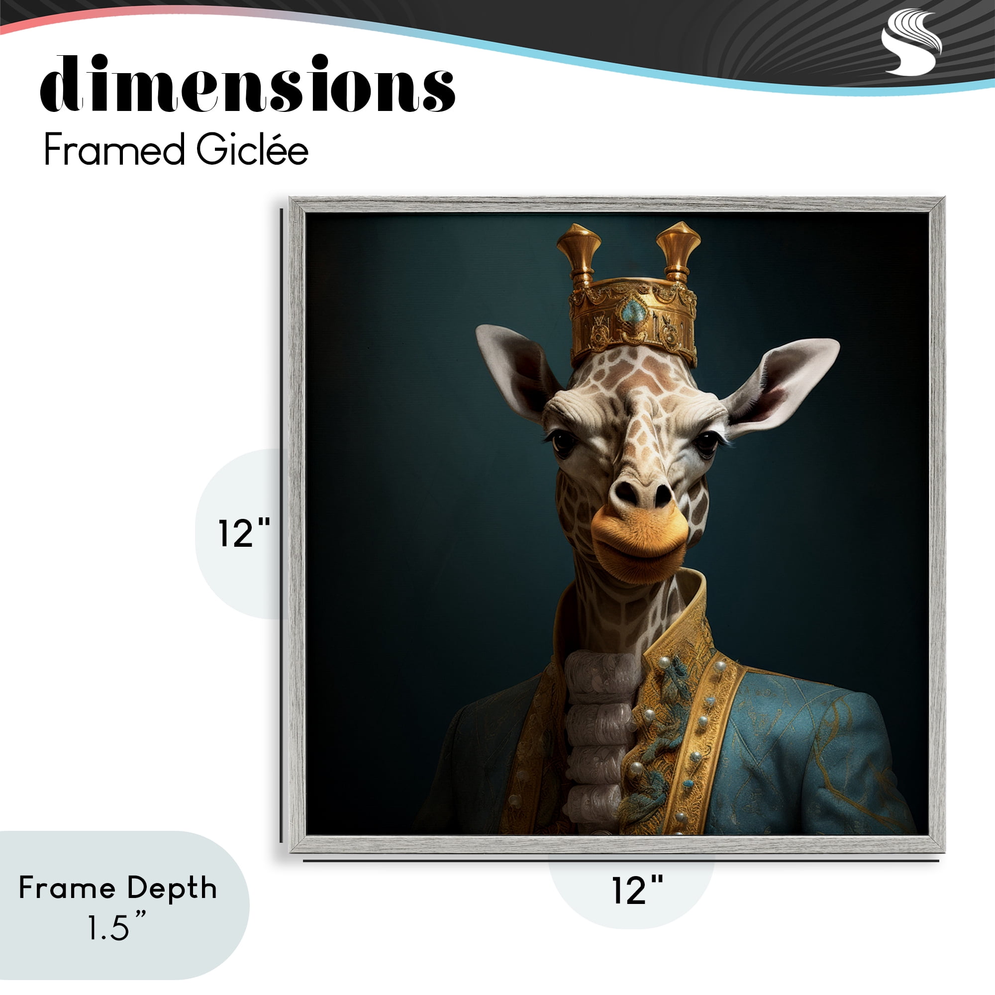 Stupell Industries Giraffe Gaze in Regal Crown Gray Framed Giclee Art, design by Lazar Studio