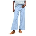 thumbnail image 1 of Pantalones capri de lino de cintura alta y pierna ancha para mujer - Pantalones casuales de negocios con bolsillos - Lisos/estampados, S-2XL, 1 of 8
