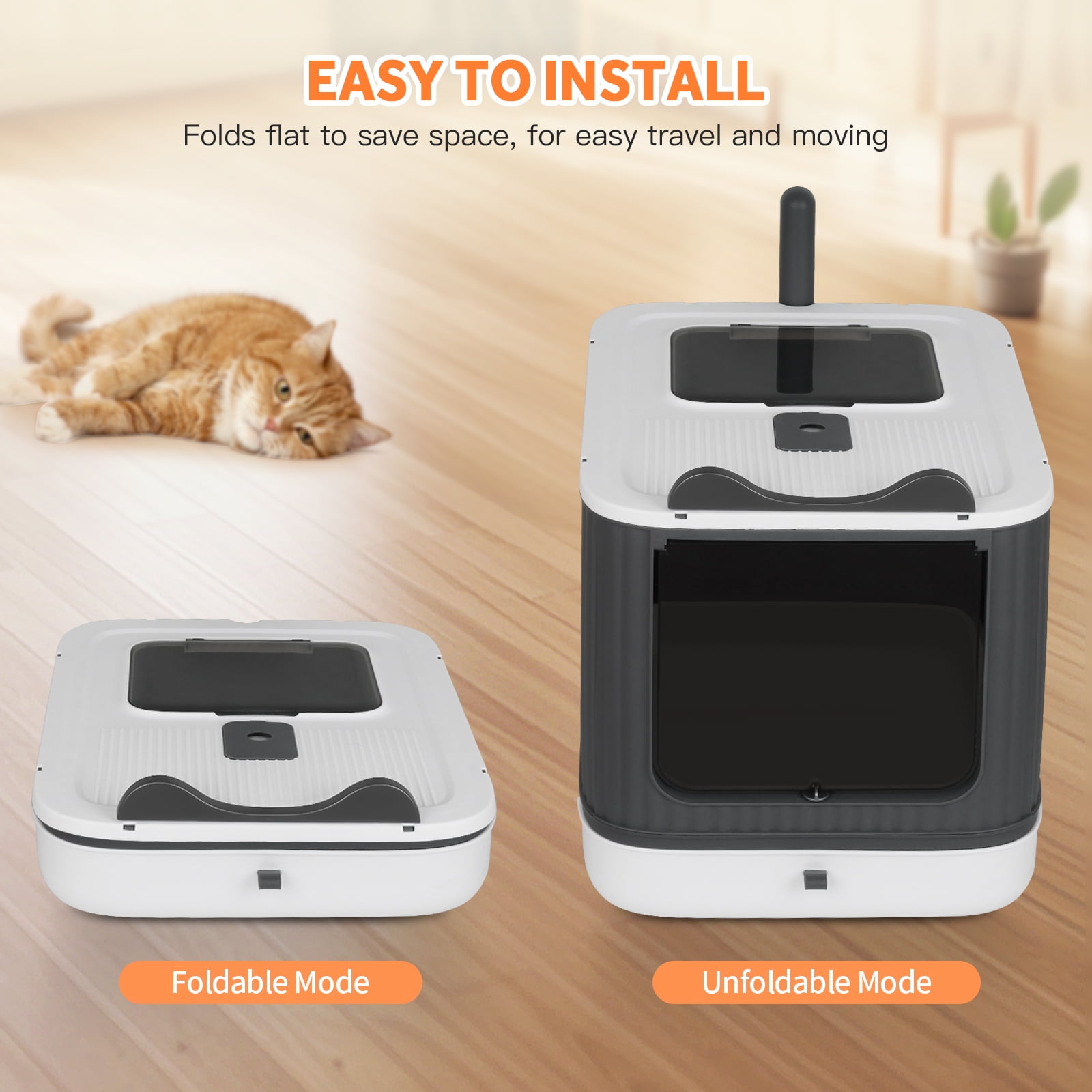 PHANCIR Enclosed Cat Litter Box with Lid, Easy to Clean with Includes Scoop & 4 Charcoal Deodorizer Bags