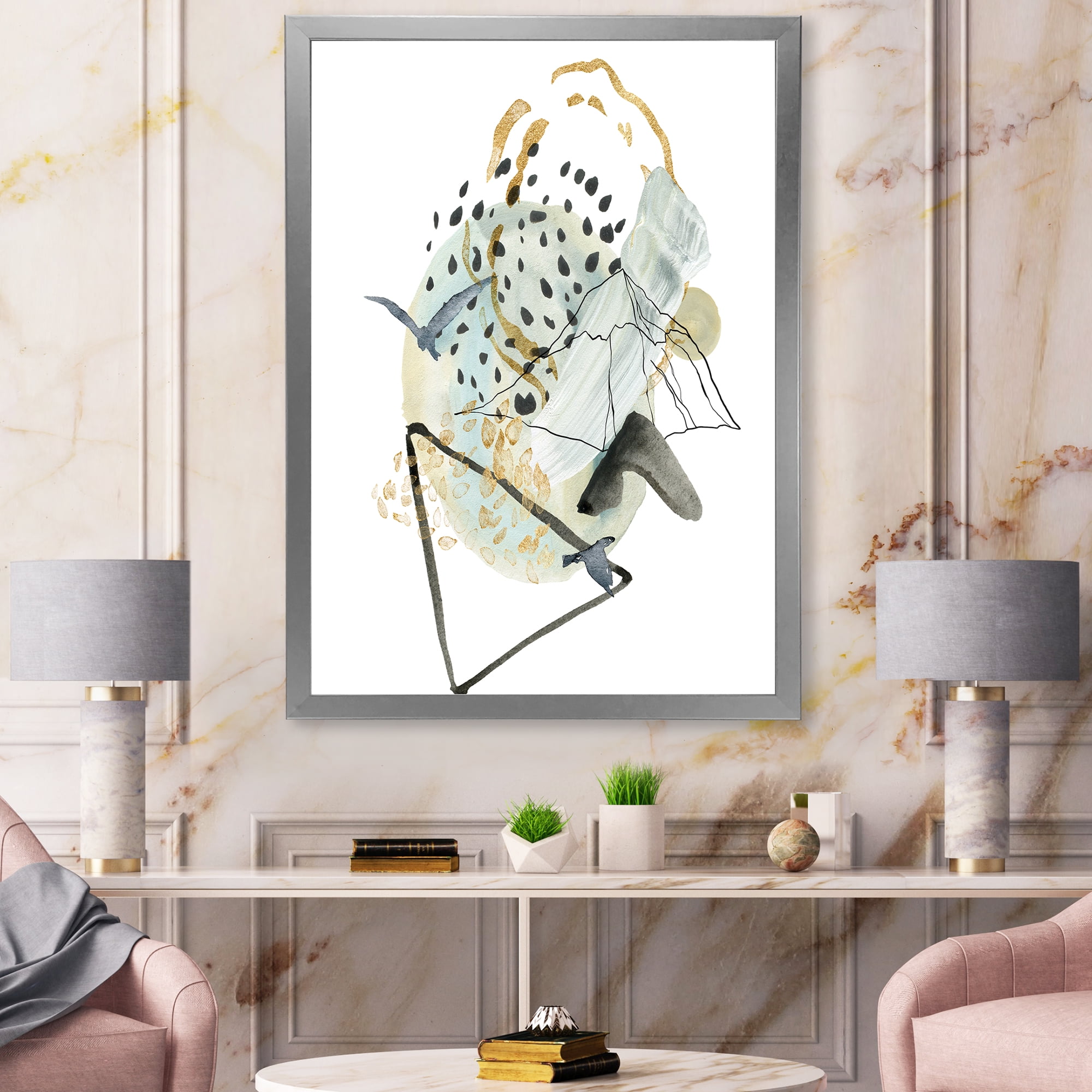 Designart 'Mountain Bird With Gouache Of Abstract Landscape' Modern Framed Art Print
