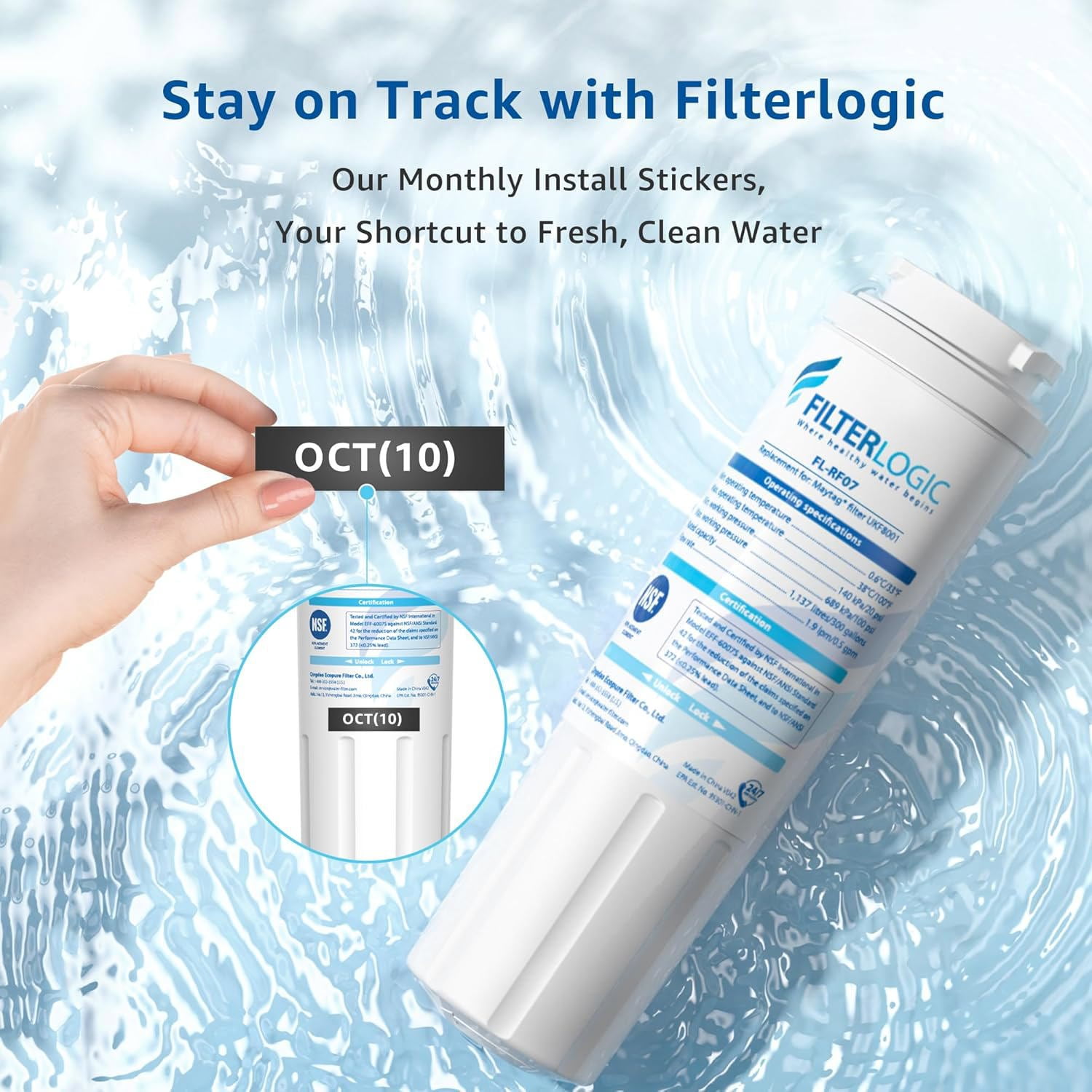 Filterlogic UKF8001 Water Filter Replacement for Whirlpool EDR4RXD1, 4396395, UKF8001AXX-200, UKF8001AXX-750, 46-9006, Puriclean II, FMM-2, FL-RF07, Refrigerator Water Filter, Pack of 2