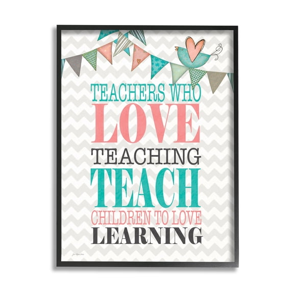 Stupell Teach Children To Love Learning Phrase Inspirational Painting Black Framed Art Print Wall Art