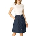 thumbnail image 2 of INSPIRE CHIC Women's Denim Skirts Solid Color A-Line High Waist Button Front Casual Jean Skirt XL Navy Blue, 2 of 8