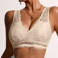 thumbnail image 2 of Xijirk Women Wirefree Bra Floral Lace V Neck Wide Shoulder Straps Full Lace Bralette for Daily Casual Indoor Wear,Khaki,XL, 2 of 6