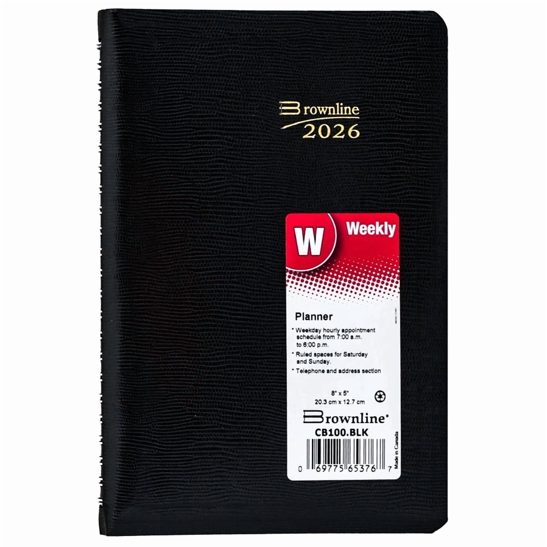 2026 Brownline Cb100.Blk Weekly Planner With Telephone Address Section, 8 X 5"