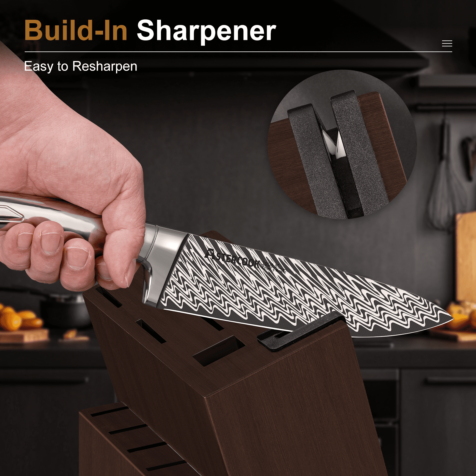 Astercook 14 Piece Kitchen Knife Set with Block and Builtin Sharpener,  Full Tang Knives Sets German(图5)