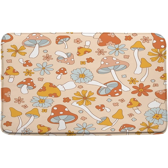 Funny Mushroom Cute 70S 80S Hippie Aesthetic Colorful Retro Flower Boho Floral Cartoon Cute 70S 80S Hippie Aesthetic Bathroom Kitchen Rugs,17.8x29.5 16x48 Inch