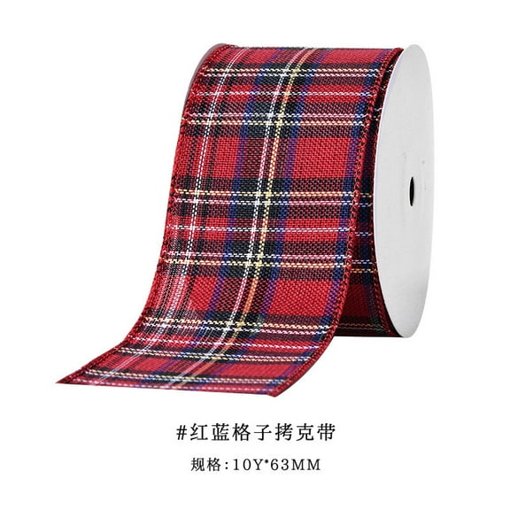 NAMZI 2.5 Inch x 10 Yards Christmas Wired Buffalo Plaid Burlap Ribbon, Ideal for Xmas Gift Wrapping, DIY Crafts & Birthday Party Decorations, Red Blue