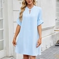 thumbnail image 4 of Wdfiry Women's T-shirt Dress Notched Neck Button Side Slit Dress Solid Color Loose Casual Half Sleeve Mini Dresses, 4 of 5